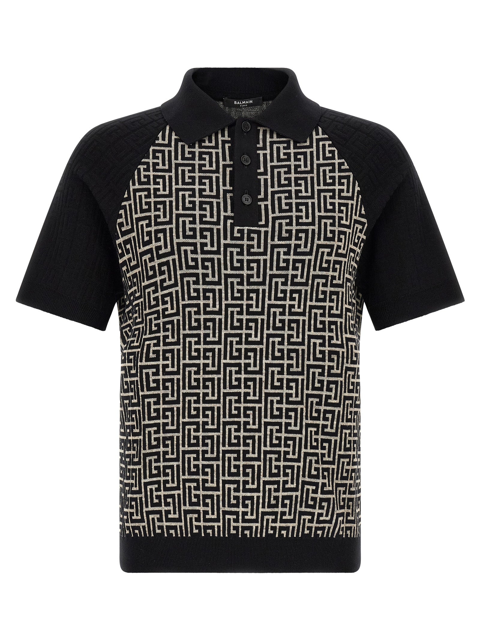Polo Shirt by Balmain for men in line polyamide cotton & viscose bicolour, black, white, jacquard & monogram showcases a enviable silhouette, featuring a refined and for a enviable finish.