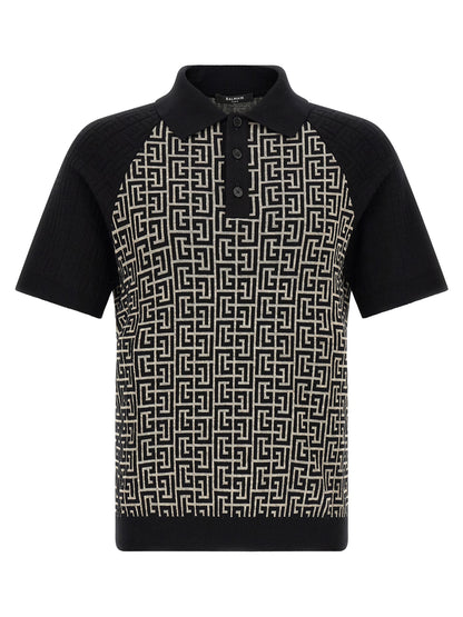 Polo Shirt by Balmain for men in line polyamide cotton & viscose bicolour, black, white, jacquard & monogram showcases a enviable silhouette, featuring a refined and for a enviable finish.