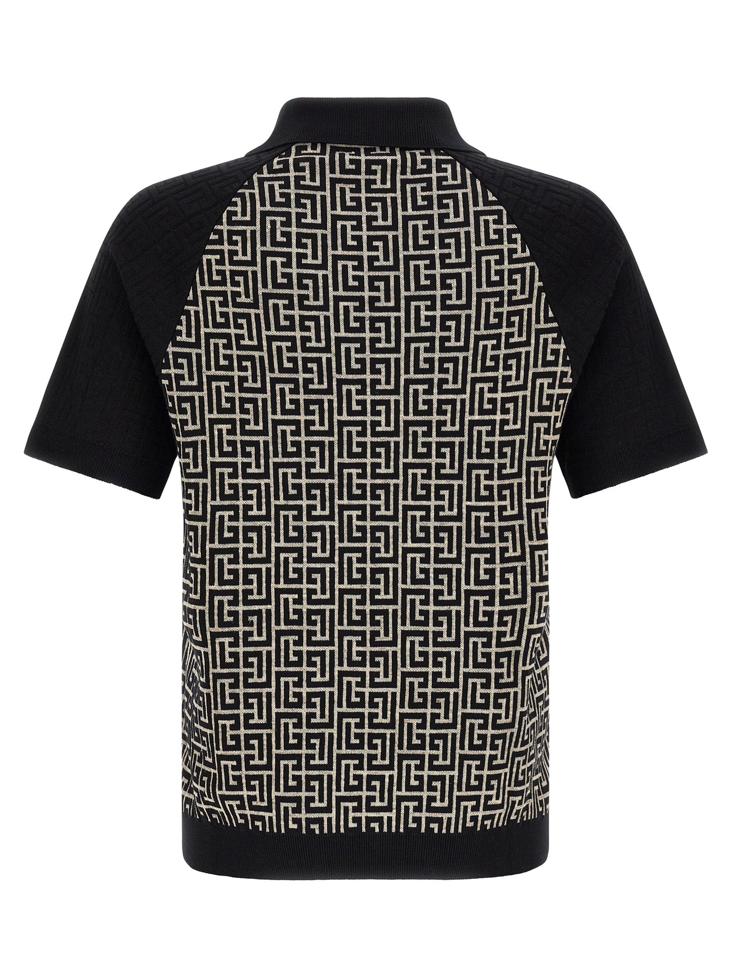This Polo Shirt by Balmain for men in line polyamide cotton & viscose bicolour, black, white, jacquard & monogram presents a flawless silhouette, showcasing flawless detailing and a refined for a truly flawless aesthetic.