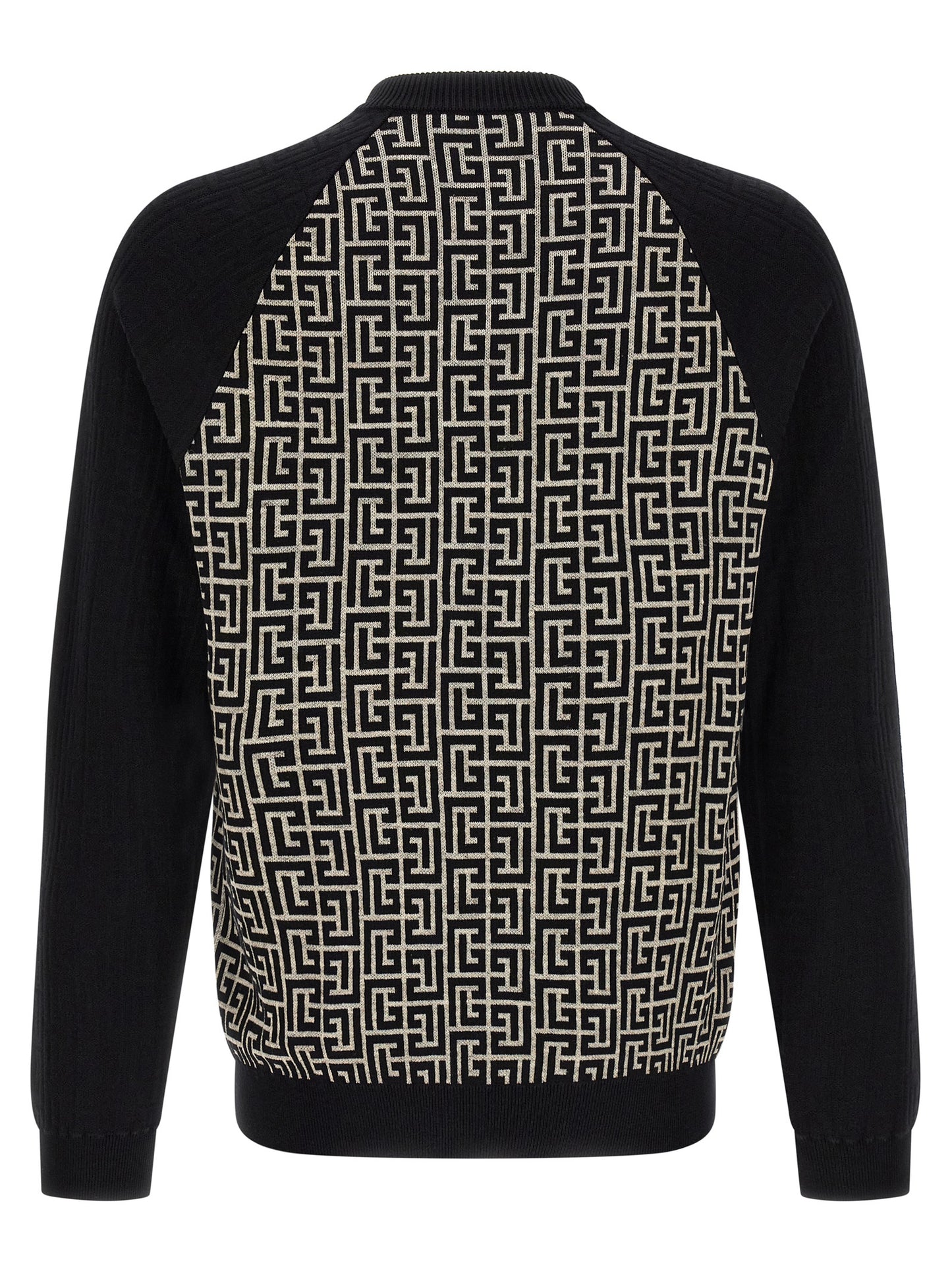 Cardigan by Balmain for men in line polyamide cotton & viscose bicolour, black, ivory, white & monogram presents a textural silhouette, artfully finished with a textural crew neckline and for a sophisticated, textural look.