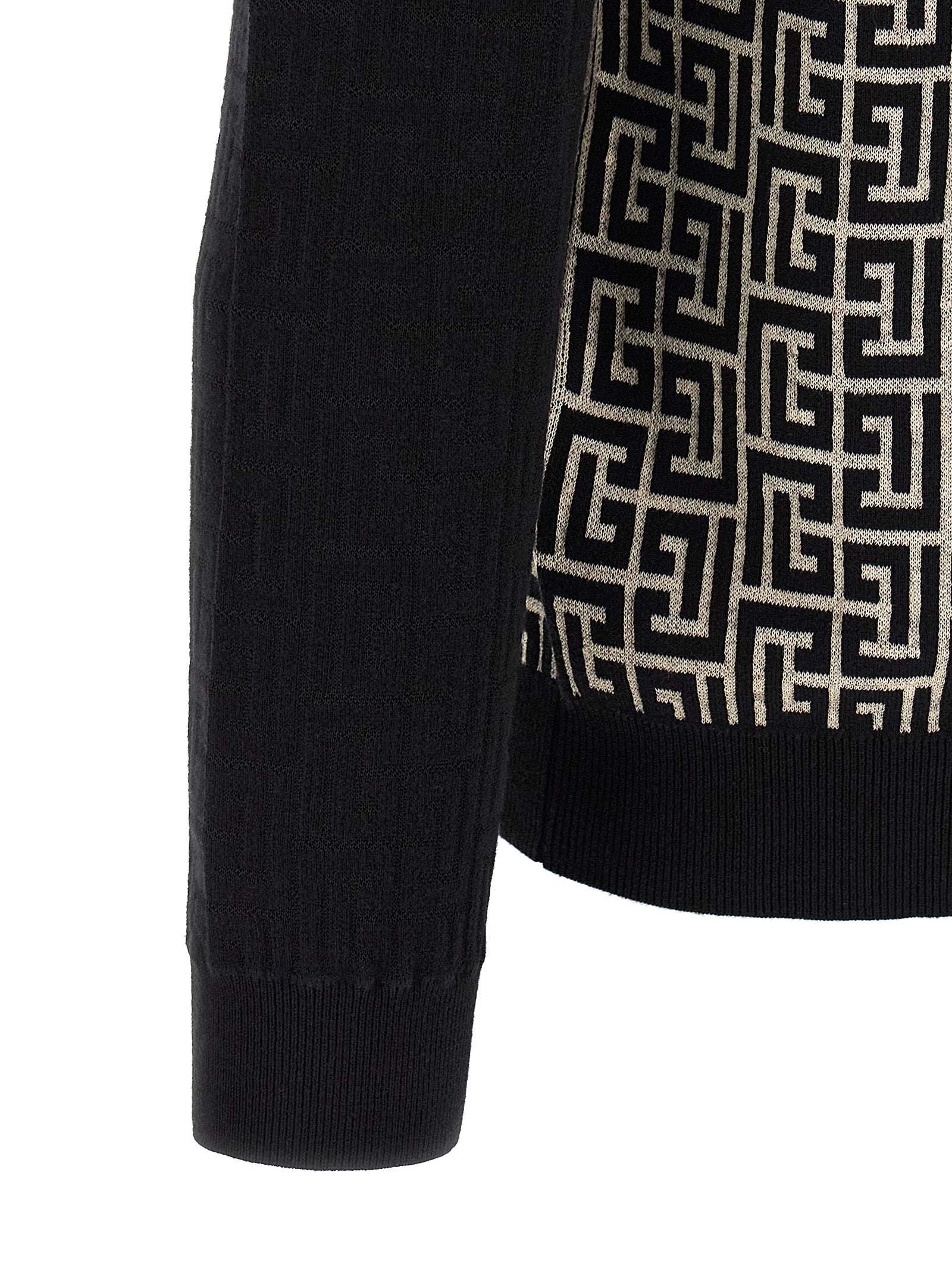 Cardigan by Balmain for men in line polyamide cotton & viscose bicolour, black, ivory, white & monogram features a nuanced silhouette with a refined and nuanced detailing for a sophisticated look.