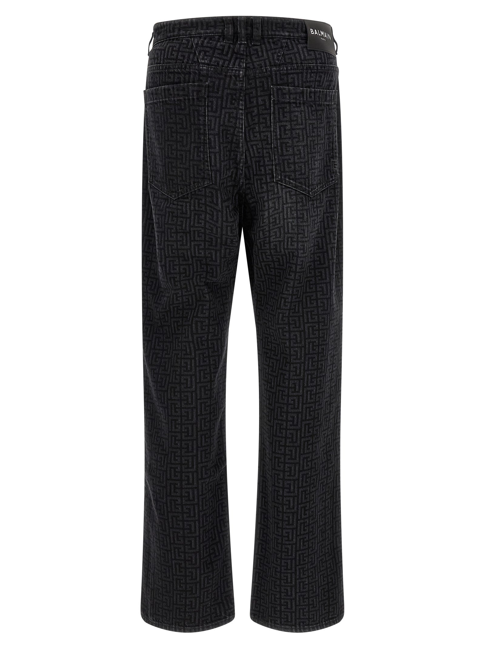 Jeans by Balmain for men in denim cotton black, patterned & monogram features a refined silhouette with a refined straight-leg, defined by a and a refined long for a refined finish.