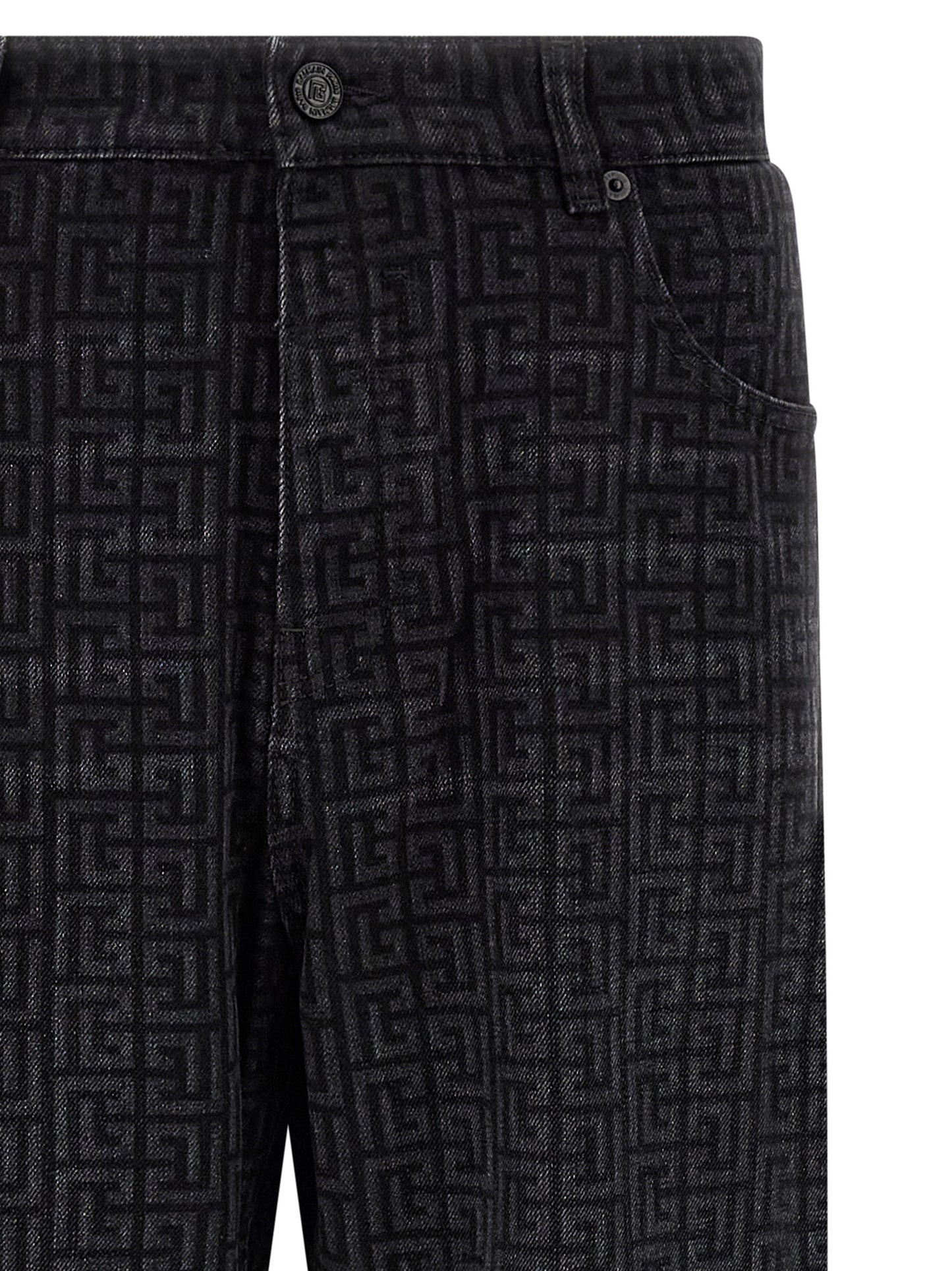Jeans by Balmain for men in denim cotton black, patterned & monogram presents a refined pantology silhouette, artfully defined by a refined pantology straight-leg, long, and a sophisticated .