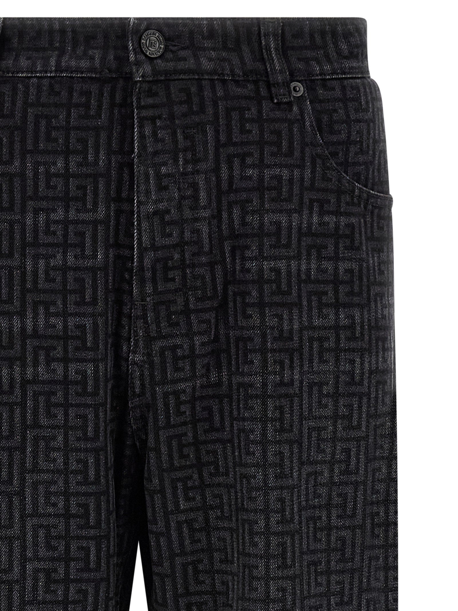 Jeans by Balmain for men in denim cotton black, patterned & monogram presents a refined pantology silhouette, artfully defined by a refined pantology straight-leg, long, and a sophisticated .