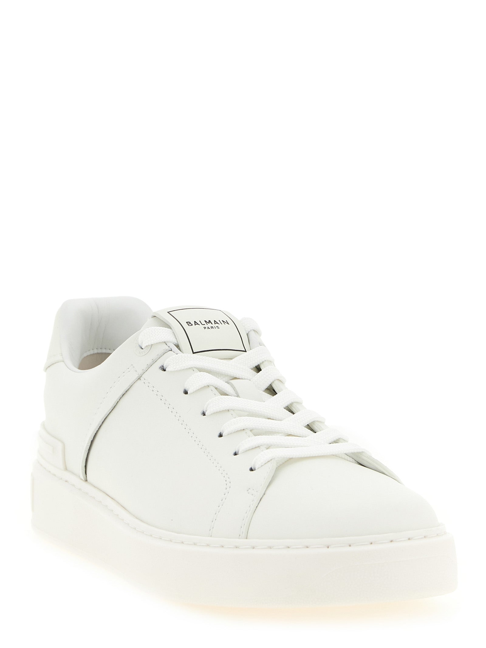Sneakers by Balmain for men in bos taurus calfskin leather white features an fashionable silhouette, showcasing the premium Men's Low Top Bos Taurus Calfskin Leather Sneakers in a fashionable low-top style that offers a fashionable finish for refined style.