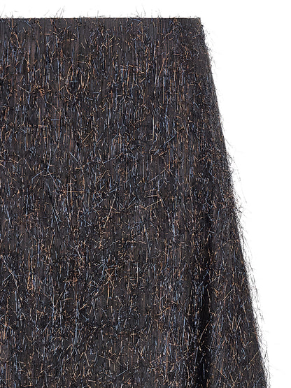 Skirt by Peserico for women in polyester & viscose blue & bronze features a contoured silhouette from the Play Women's A Line Flared Polyester & Viscose Skirt collection, characterized by its contoured midi for a contoured finish.