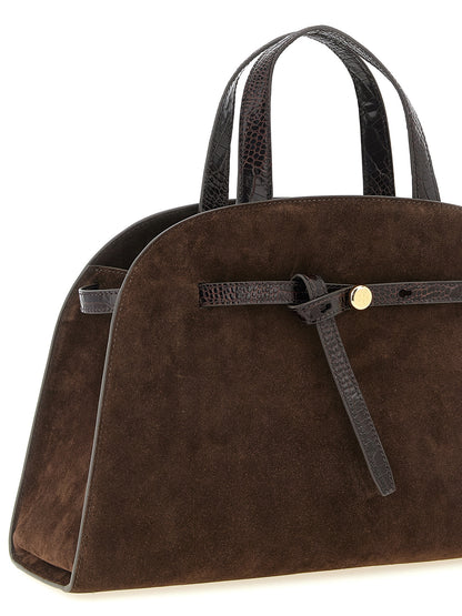 Crossbody Tote Handbag by Tory Burch for women in bos taurus suede cowhide leather brown, gold & print showcases a versatile sophistication silhouette, featuring a secure snap, zipper, hook & button, versatile sophistication , and versatile crossbody-strap, shoulder-strap & handle for a versatile sophistication finish.
