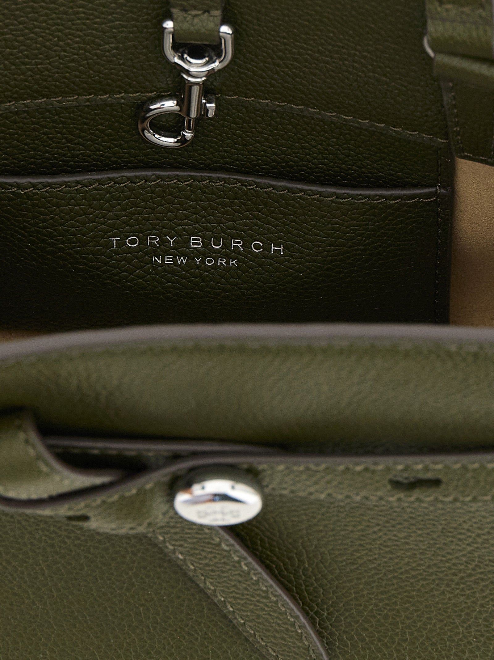 Small Crossbody Pouch Handbag by Tory Burch for women in bos taurus cowhide leather brown & silver showcases a versatile sophistication silhouette, featuring a secure button, versatile sophistication , and versatile crossbody-strap, shoulder-strap, handle & adjustable-strap for a versatile sophistication finish.