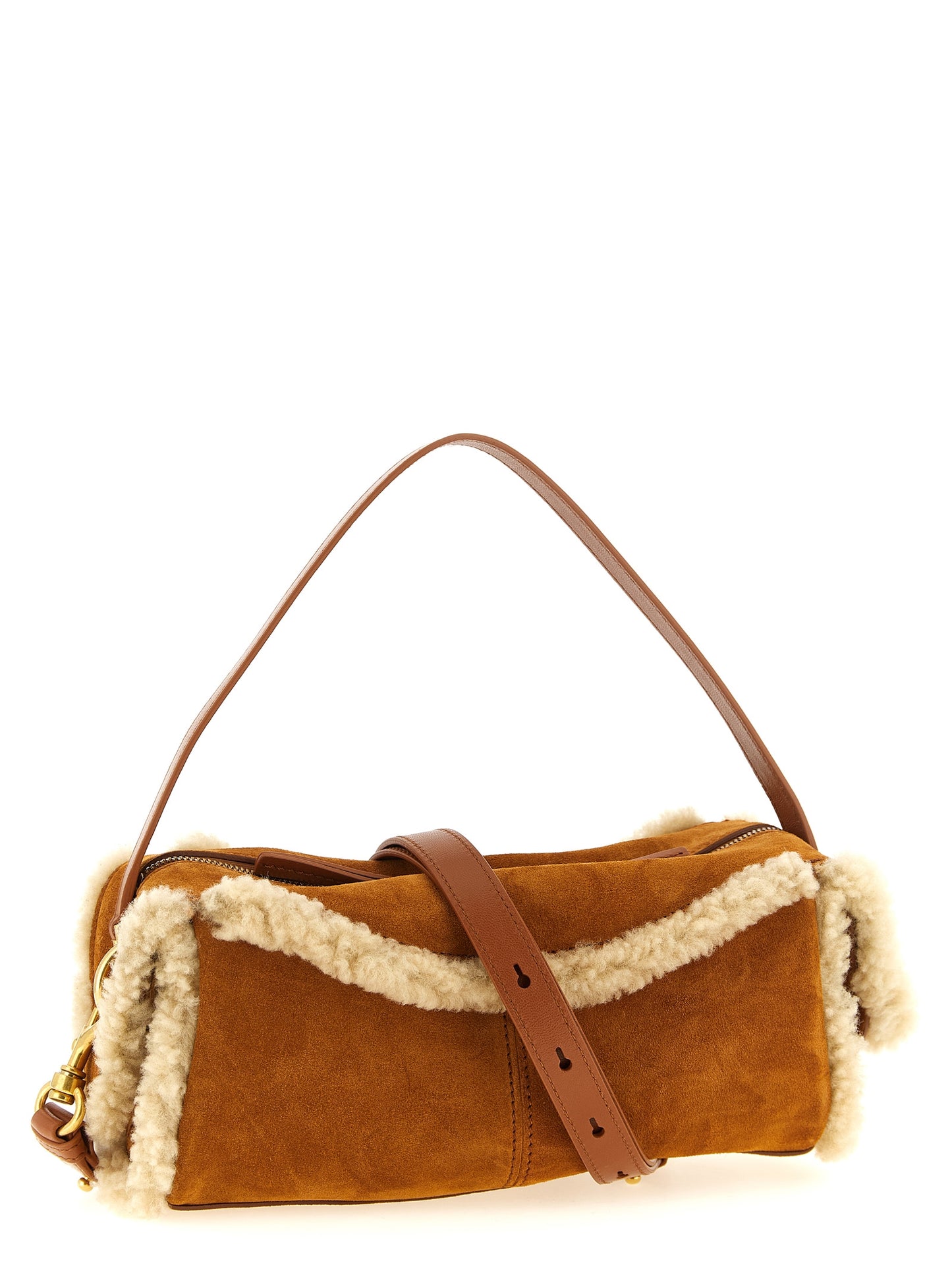 Small Shoulder Bag by Balmain for women in bos taurus calfskin leather & canvas brown & gold presents a versatile silhouette, showcasing a secure and versatile with versatile shoulder-strap for a sophisticated look.