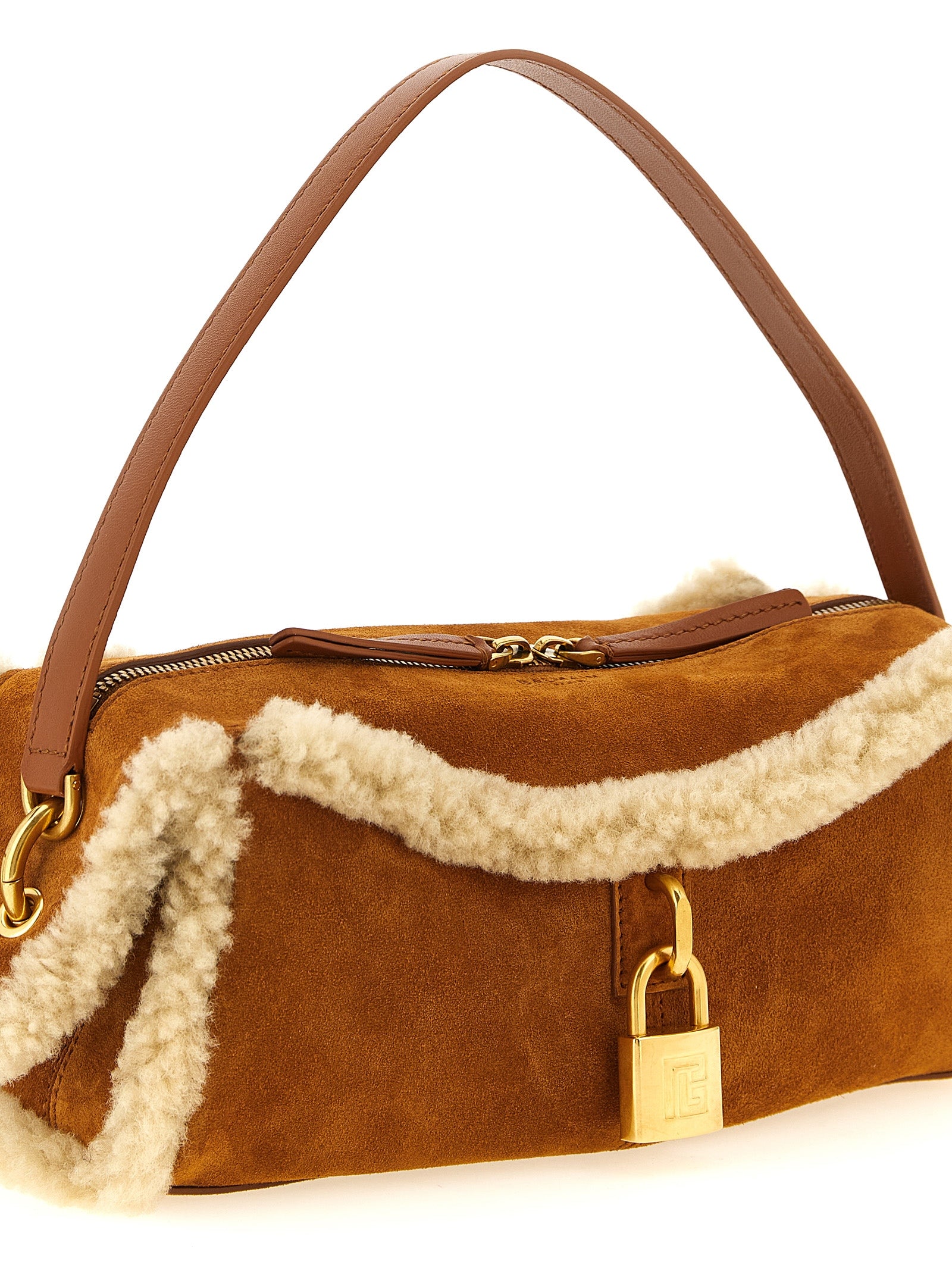 Small Shoulder Bag by Balmain for women in bos taurus calfskin leather & canvas brown & gold features a distinguished silhouette, showcasing a secure and distinguished with versatile shoulder-strap for a distinguished finish.