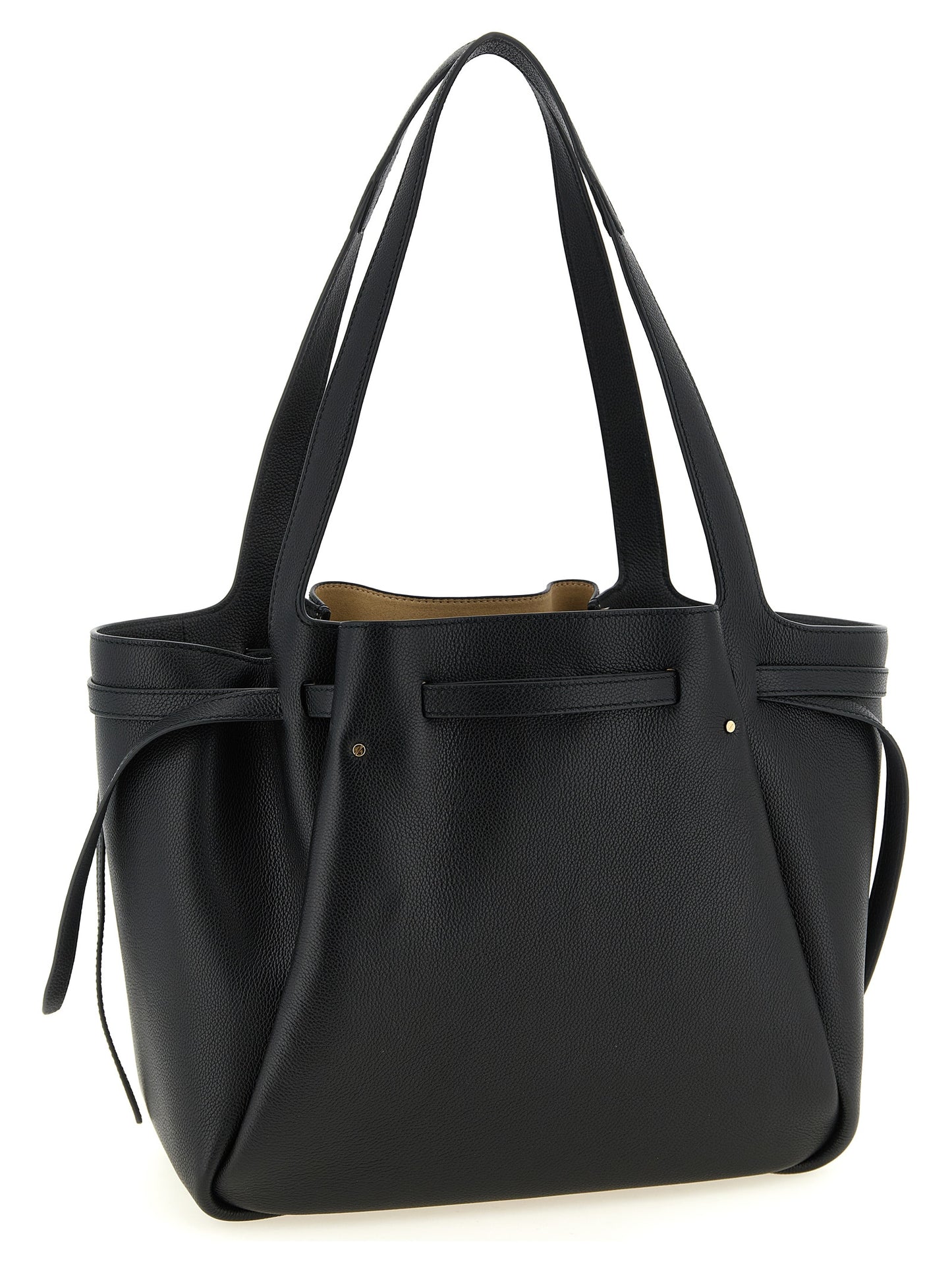 Tote Bag by Tory Burch for women in bos taurus cowhide leather black & gold features a urban sophisticate Romy Bos Taurus Cowhide Leather Tote Bag design with a secure zipper, ample , and versatile handle for a urban sophisticate finish.