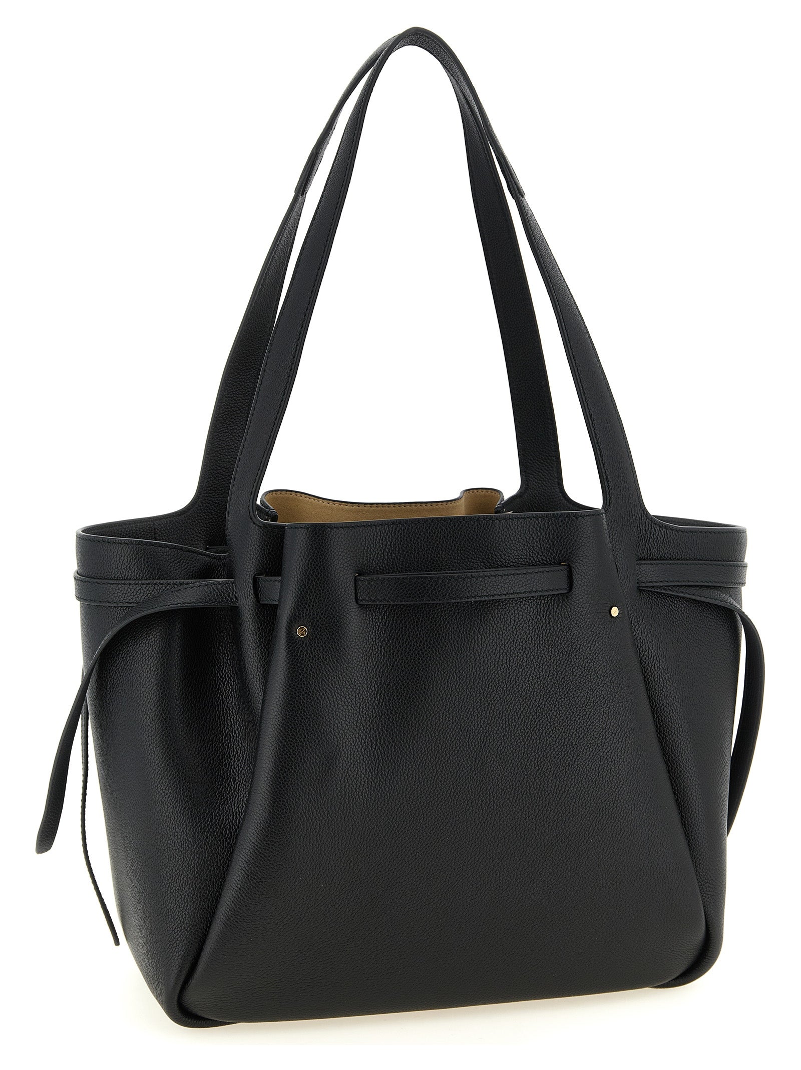 Tote Bag by Tory Burch for women in bos taurus cowhide leather black & gold features a urban sophisticate Romy Bos Taurus Cowhide Leather Tote Bag design with a secure zipper, ample , and versatile handle for a urban sophisticate finish.