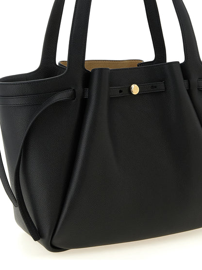 Tote Bag by Tory Burch for women in bos taurus cowhide leather black & gold showcases a urban-chic Romy Bos Taurus Cowhide Leather Tote Bag design, featuring a secure zipper, ample , and versatile handle for a urban-chic finish.