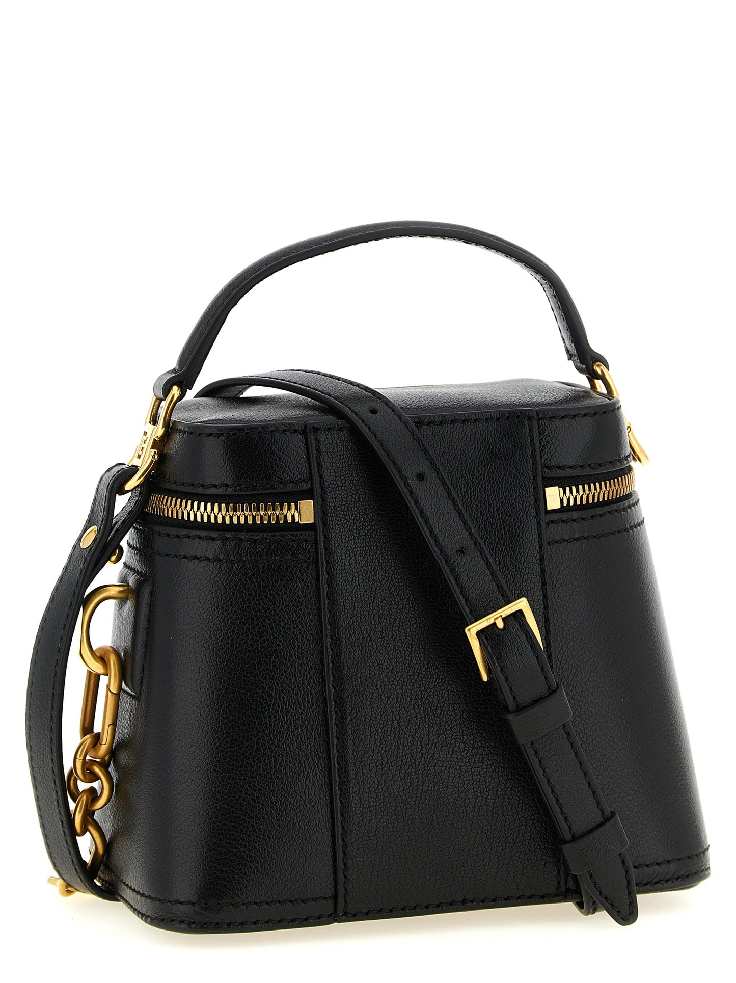 Vanity Handbag by Balmain for women in buffalo leather black & gold features a exquisite silhouette, showcasing a secure and exquisite cardholder with versatile shoulder-strap, handle & adjustable-strap for a exquisite finish.