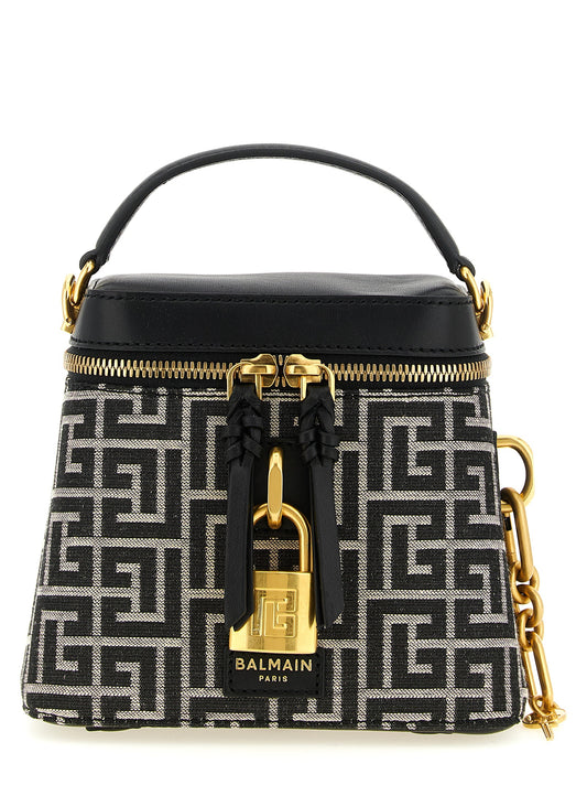 Vanity Handbag by Balmain for women in poly cotton canvas & leather bicolour, black, gold, ivory, white, jacquard & monogram features a refined silhouette, showcasing a secure zipper, organized , and versatile for a refined finish.