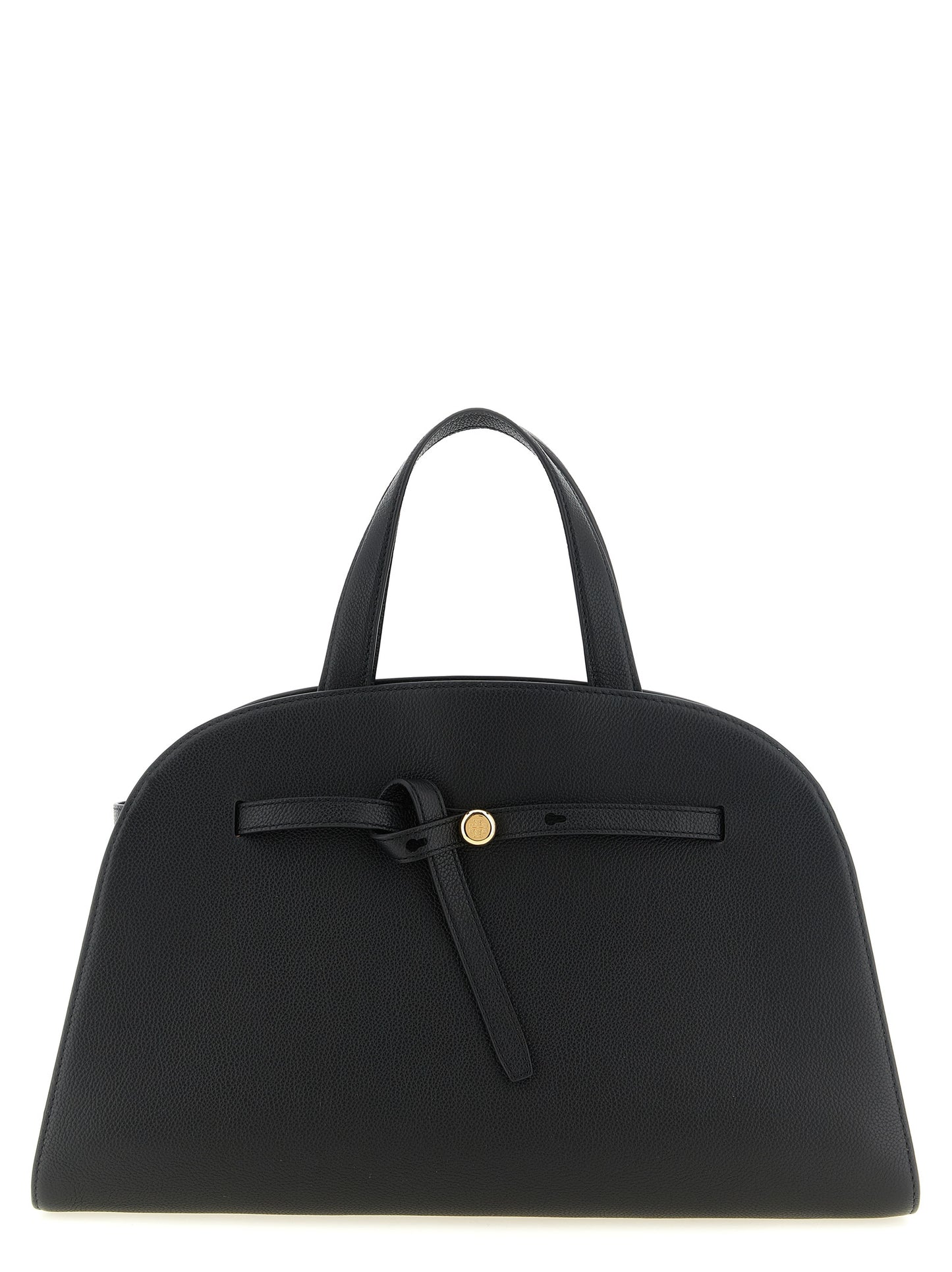 Crossbody Handbag by Tory Burch for women in bos taurus cowhide leather black & gold features a versatile chic silhouette, meticulously detailed with a secure snap, hook & button, ample , and versatile crossbody-strap, shoulder-strap, handle, adjustable-strap & belt-strap.