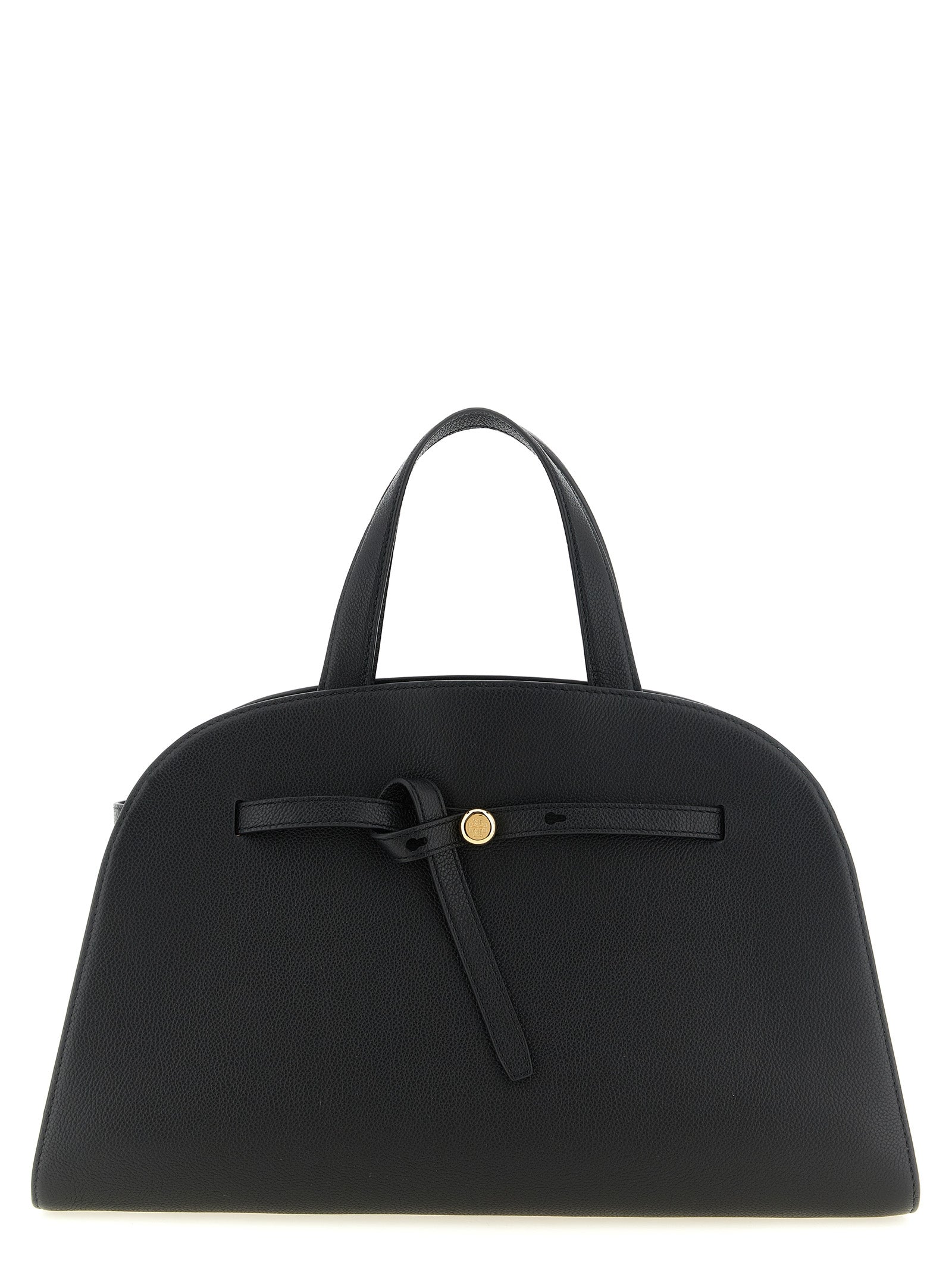 Crossbody Handbag by Tory Burch for women in bos taurus cowhide leather black & gold features a versatile chic silhouette, meticulously detailed with a secure snap, hook & button, ample , and versatile crossbody-strap, shoulder-strap, handle, adjustable-strap & belt-strap.