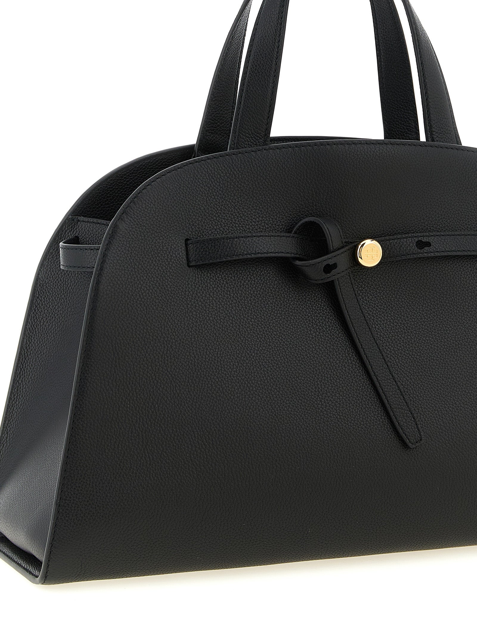 Crossbody Handbag by Tory Burch for women in bos taurus cowhide leather black & gold features an versatile silhouette, showcasing a secure snap, hook & button and versatile with versatile crossbody-strap, shoulder-strap, handle, adjustable-strap & belt-strap for a versatile finish.