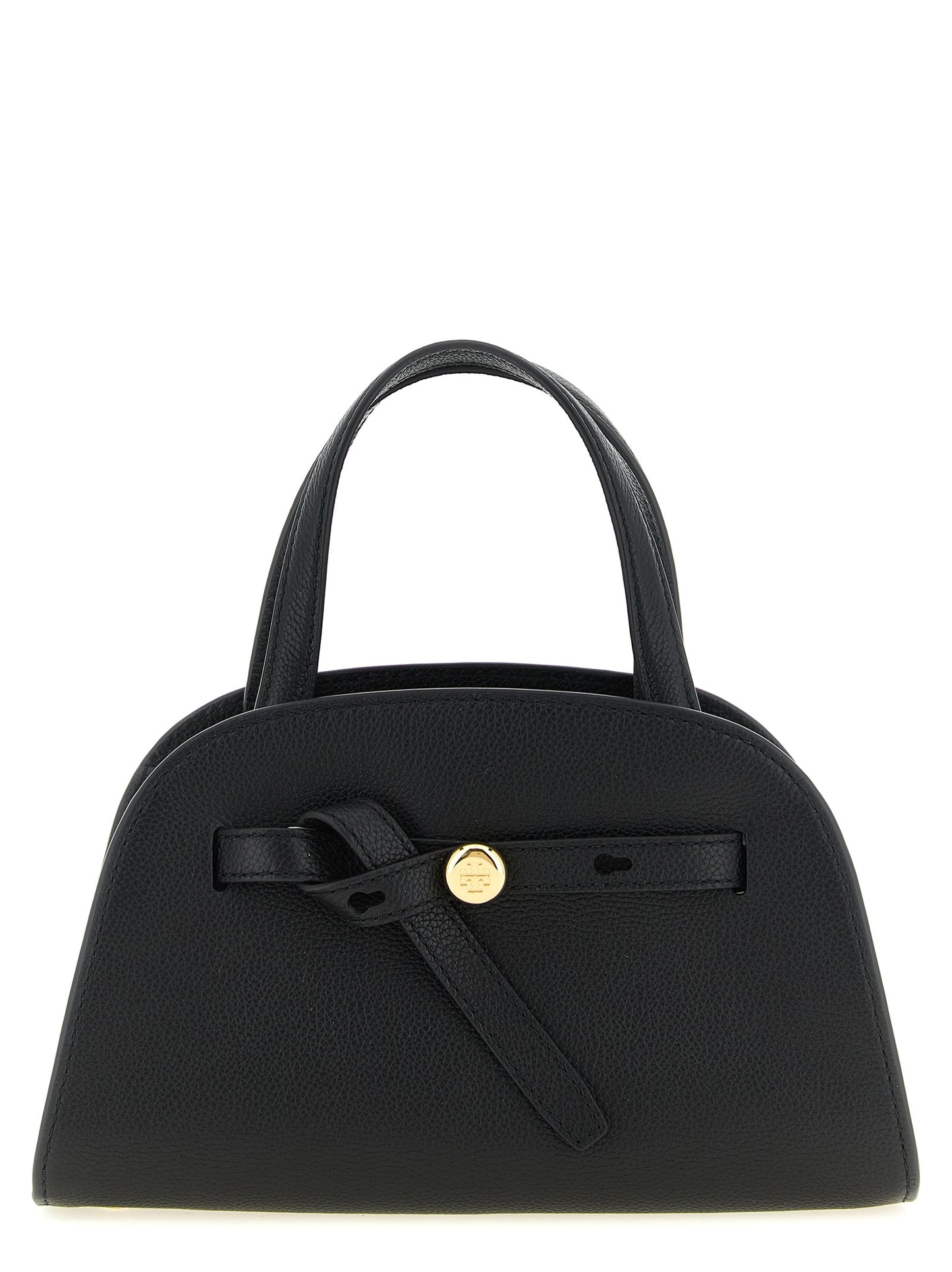 Small Crossbody Handbag by Tory Burch for women in bos taurus cowhide leather black, gold & signature features a versatile chic silhouette, meticulously detailed with a secure , ample , and versatile crossbody-strap, shoulder-strap, adjustable-strap & handle.