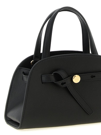 Small Crossbody Handbag by Tory Burch for women in bos taurus cowhide leather black, gold & signature features an multi-faceted design with a secure , ample , and versatile crossbody-strap, shoulder-strap, adjustable-strap & handle for a multi-faceted finish.