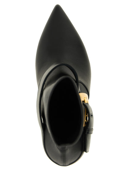 Stiletto Ankle Strap Boots by Balmain for women in calf & lamb leather black & gold showcases a impeccable silhouette as Anthem Women's Calf & Lamb Leather Stiletto Ankle Strap Boots, artfully defined by a impeccable stiletto and a impeccable .