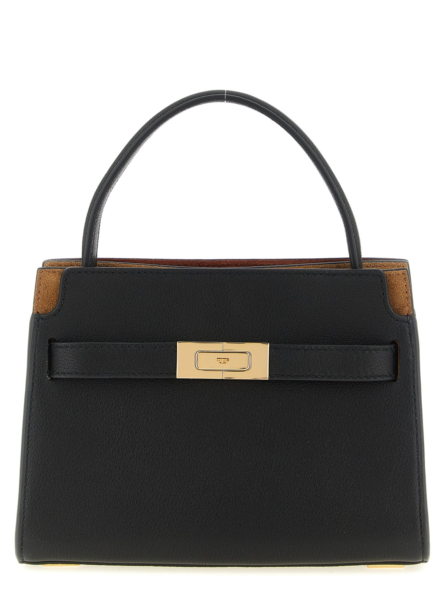 Crossbody Handbag by Tory Burch for women in suede lambskin leather black & gold features an versatile silhouette, showcasing a secure magnetic and versatile with versatile crossbody-strap, shoulder-strap & adjustable-strap for a versatile finish.