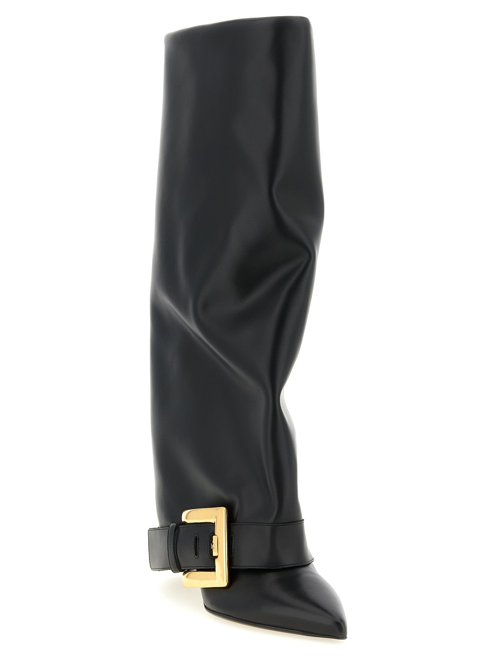 Ankle Over-The-Knee Strap Boots by Balmain for women in calfskin leather black & gold features an effortless chic silhouette from the Anthem Women's Calfskin Leather Ankle Over-The-Knee Strap Boots collection, showcasing a effortless chic and refined for an effortless chic look.