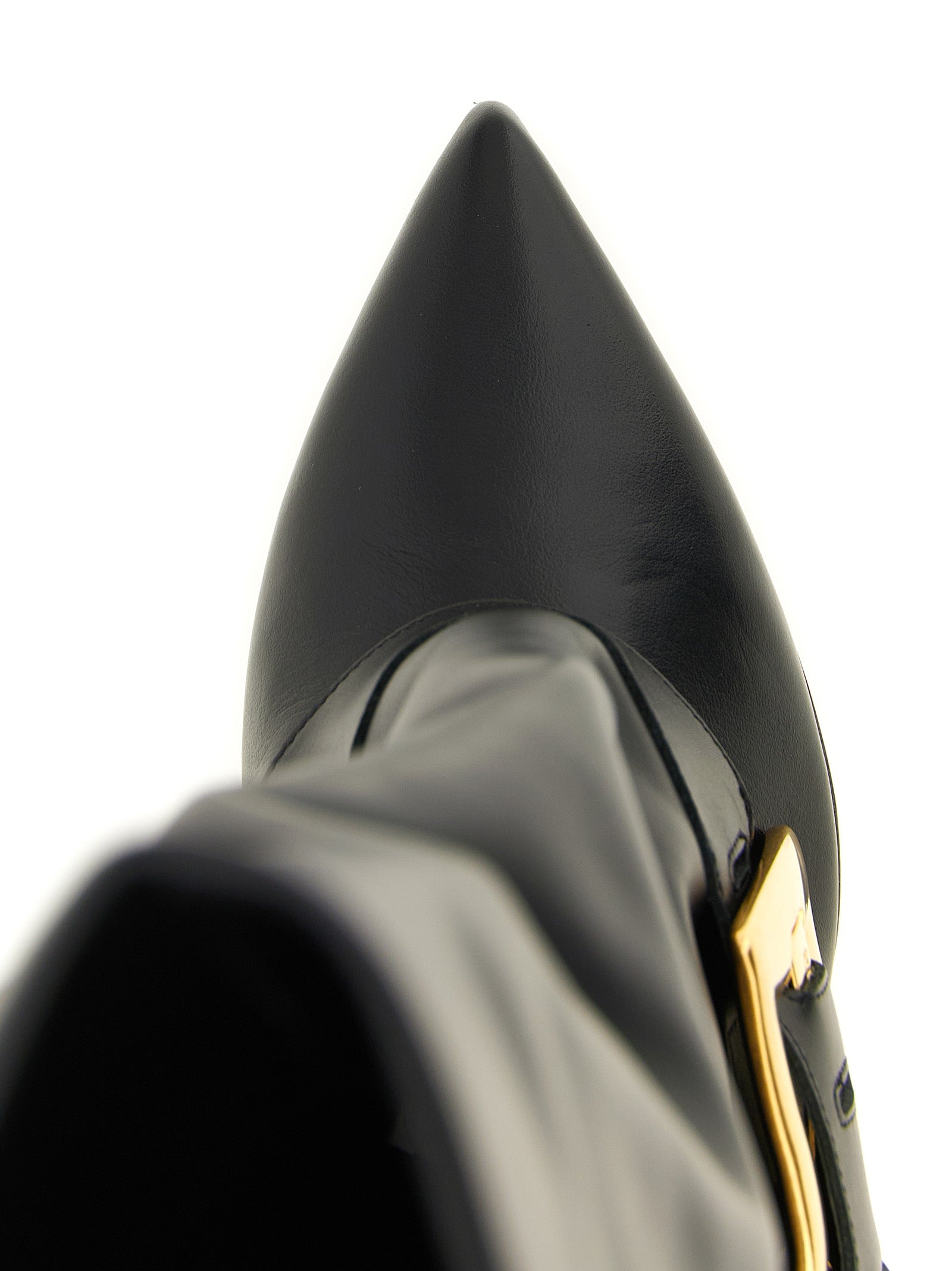 Ankle Over-The-Knee Strap Boots by Balmain for women in calfskin leather black & gold features an dynamic silhouette, showcasing the dynamic Anthem Women's Calfskin Leather Ankle Over-The-Knee Strap Boots design with its distinctive and elegant .