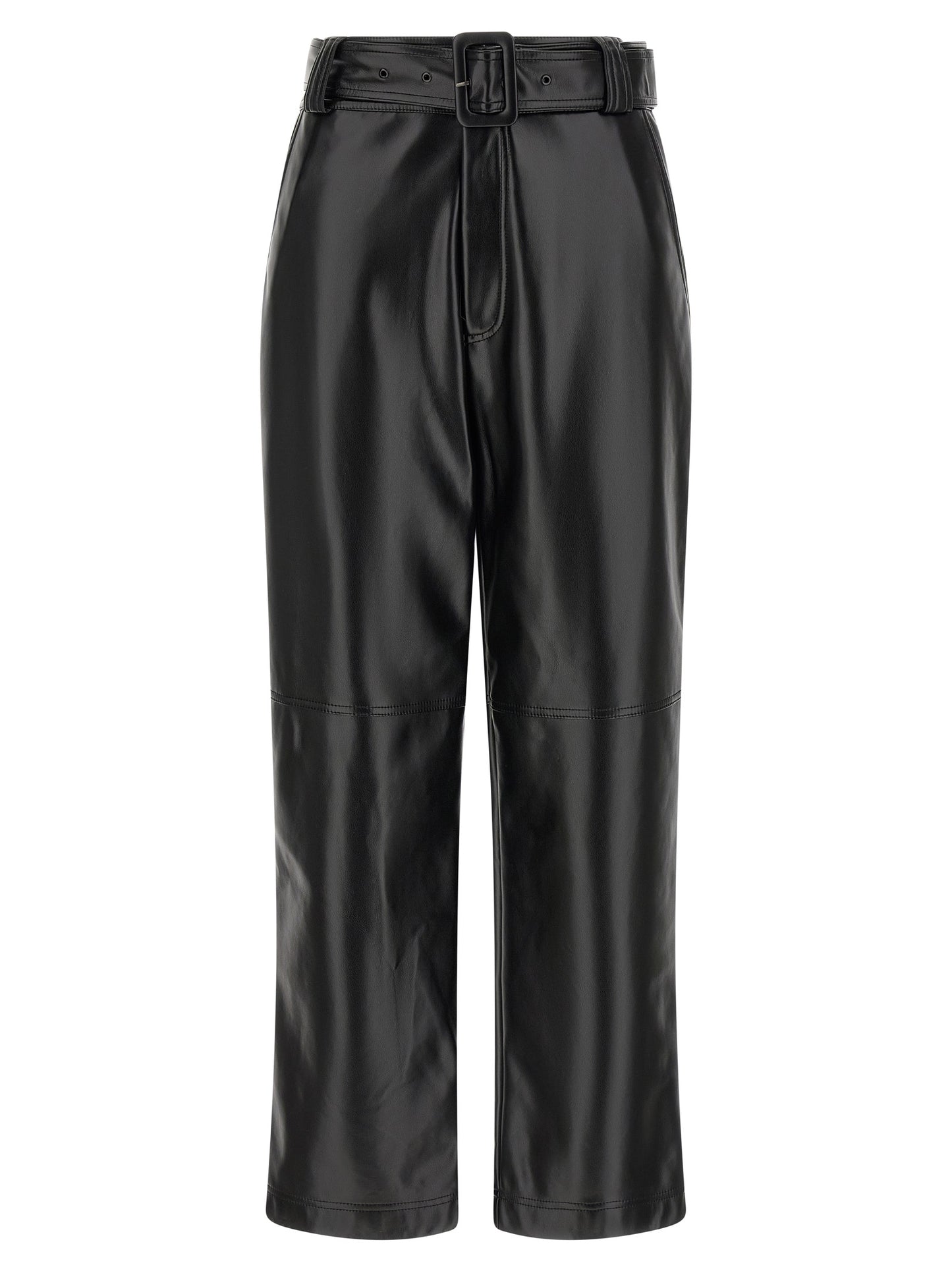 Trousers by Twinset for women in polyester leather black features a artisanal silhouette, showcasing a sophisticated cropped with a cropped and high rise for a artisanal finish.