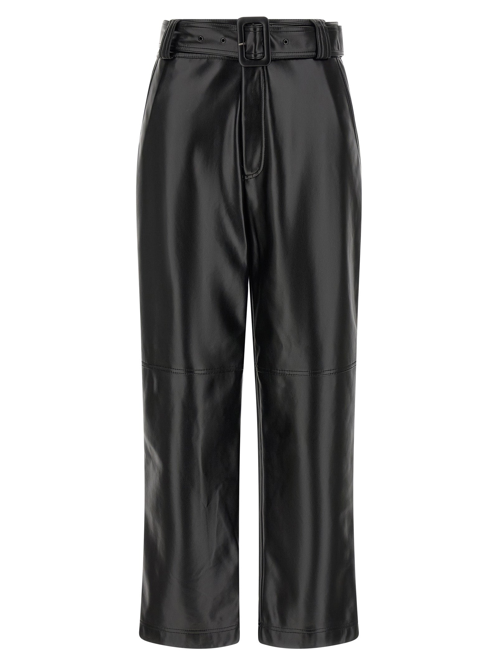 Trousers by Twinset for women in polyester leather black features a artisanal silhouette, showcasing a sophisticated cropped with a cropped and high rise for a artisanal finish.