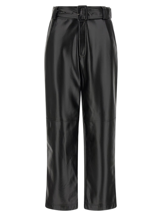 Trousers by Twinset for women in polyester leather black features a artisanal silhouette, showcasing a sophisticated cropped with a cropped and high rise for a artisanal finish.