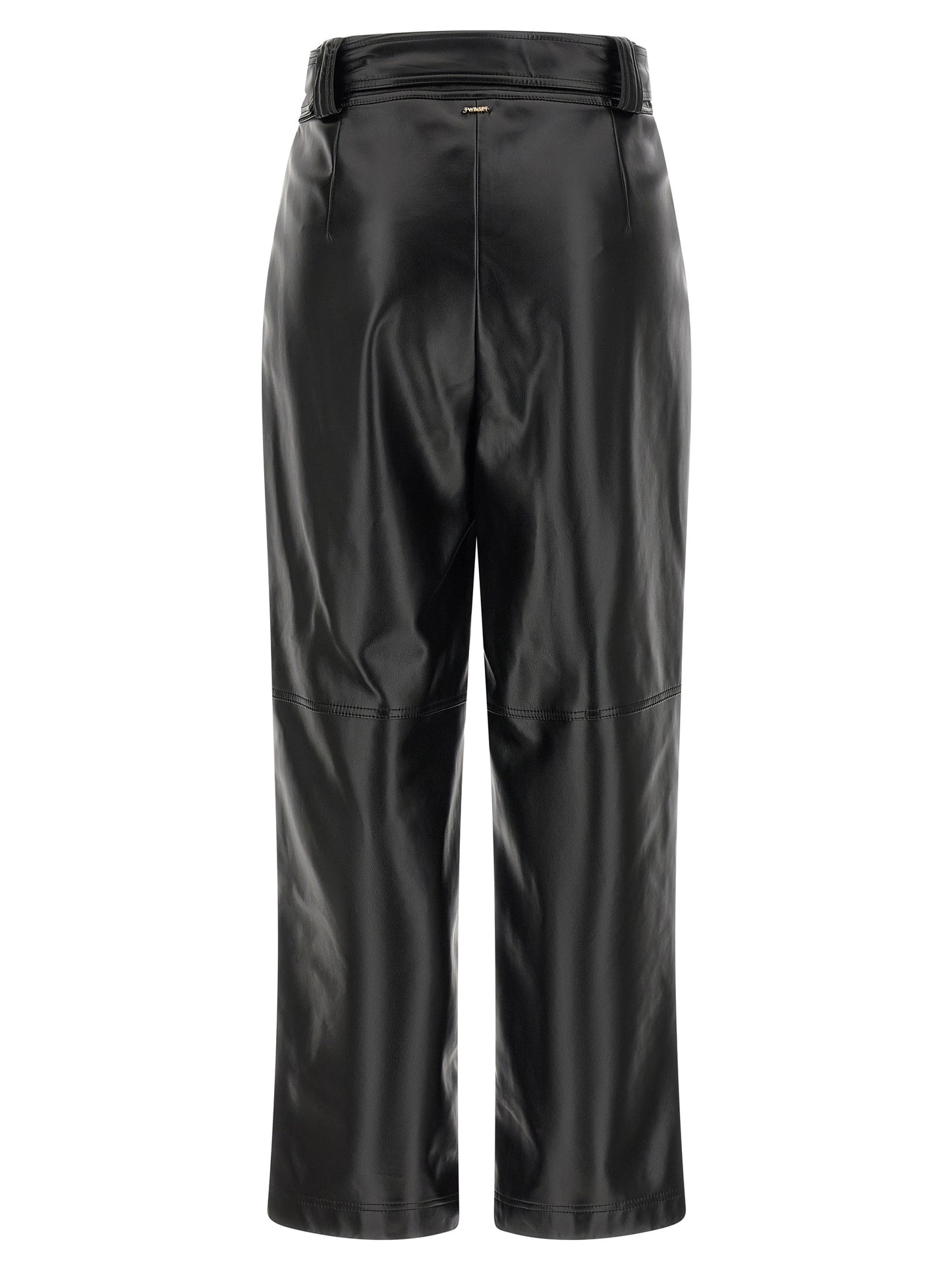 Trousers by Twinset for women in polyester leather black presents a smart silhouette, meticulously detailed with a smart cropped, a smart cropped, and a smart high rise.