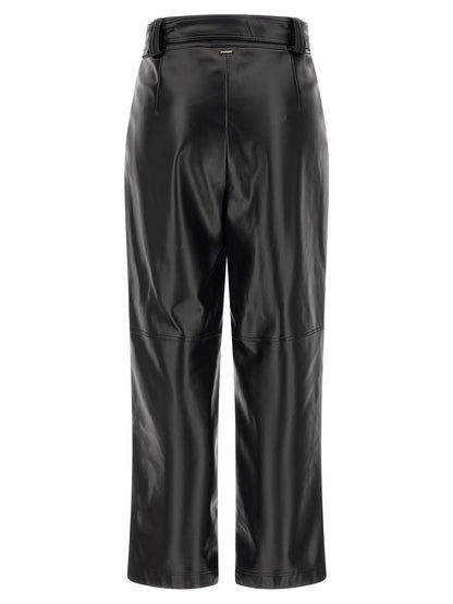 Trousers by Twinset for women in polyester leather black presents a smart silhouette, meticulously detailed with a smart cropped, a smart cropped, and a smart high rise.