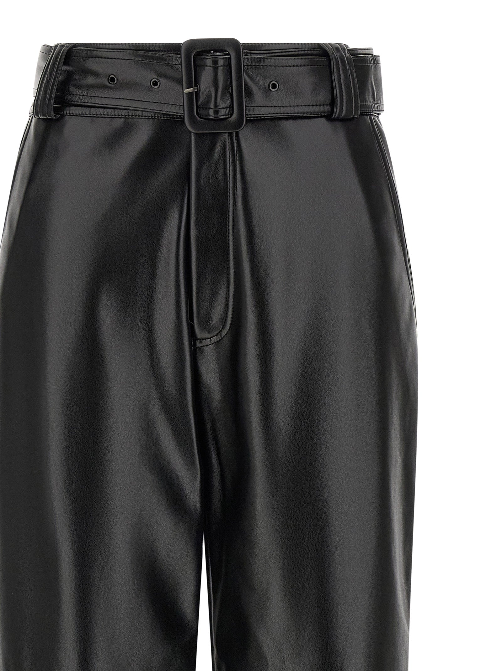Trousers by Twinset for women in polyester leather black features a sculptural silhouette, showcasing a sculptural cropped and cropped with a sophisticated high rise for a sculptural finish.