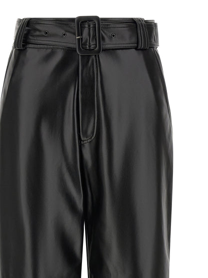 Trousers by Twinset for women in polyester leather black features a sculptural silhouette, showcasing a sculptural cropped and cropped with a sophisticated high rise for a sculptural finish.