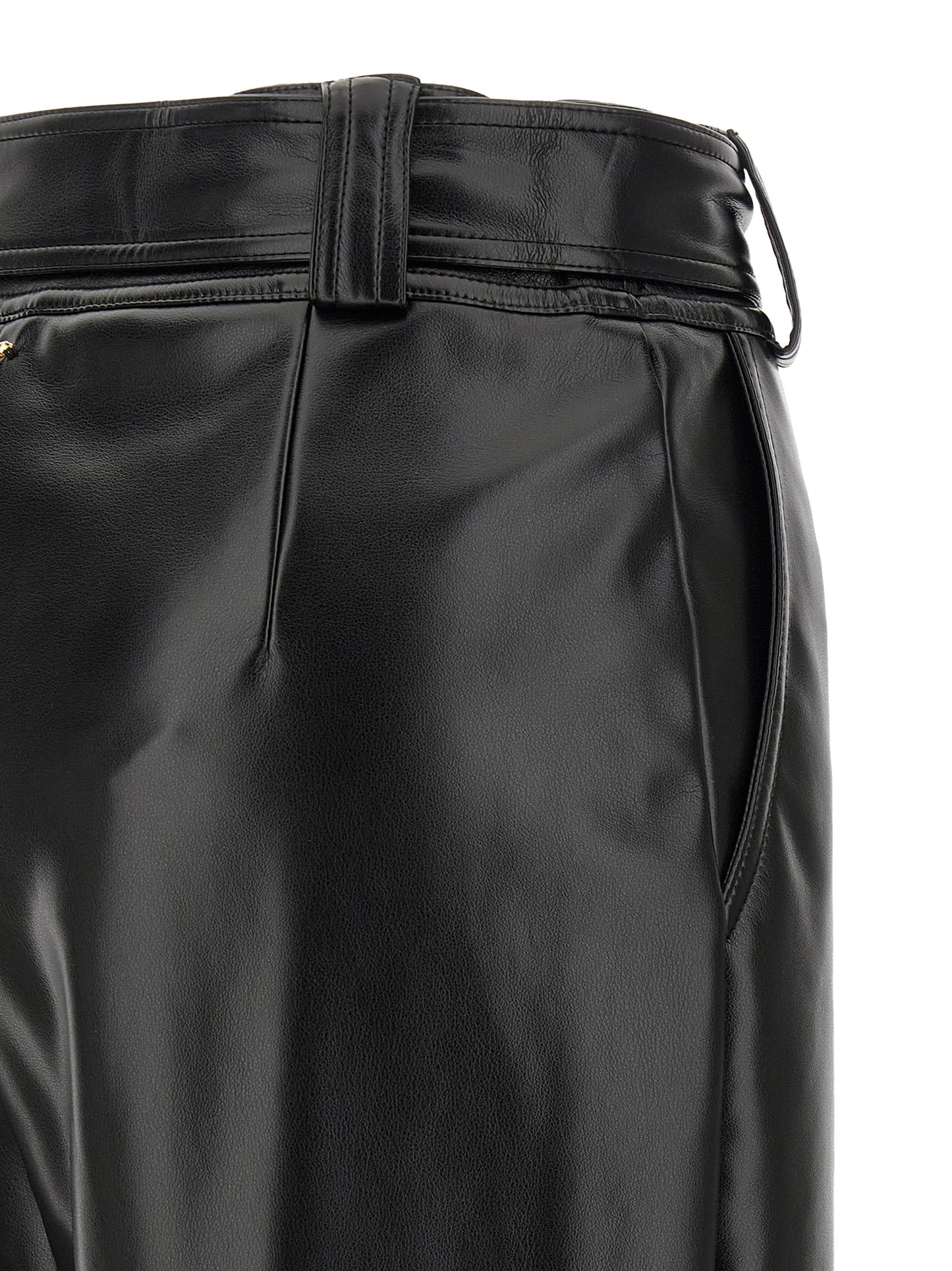 Trousers by Twinset for women in polyester leather black features a tailored silhouette with a tailored cropped, defined by its cropped and a sophisticated high rise.