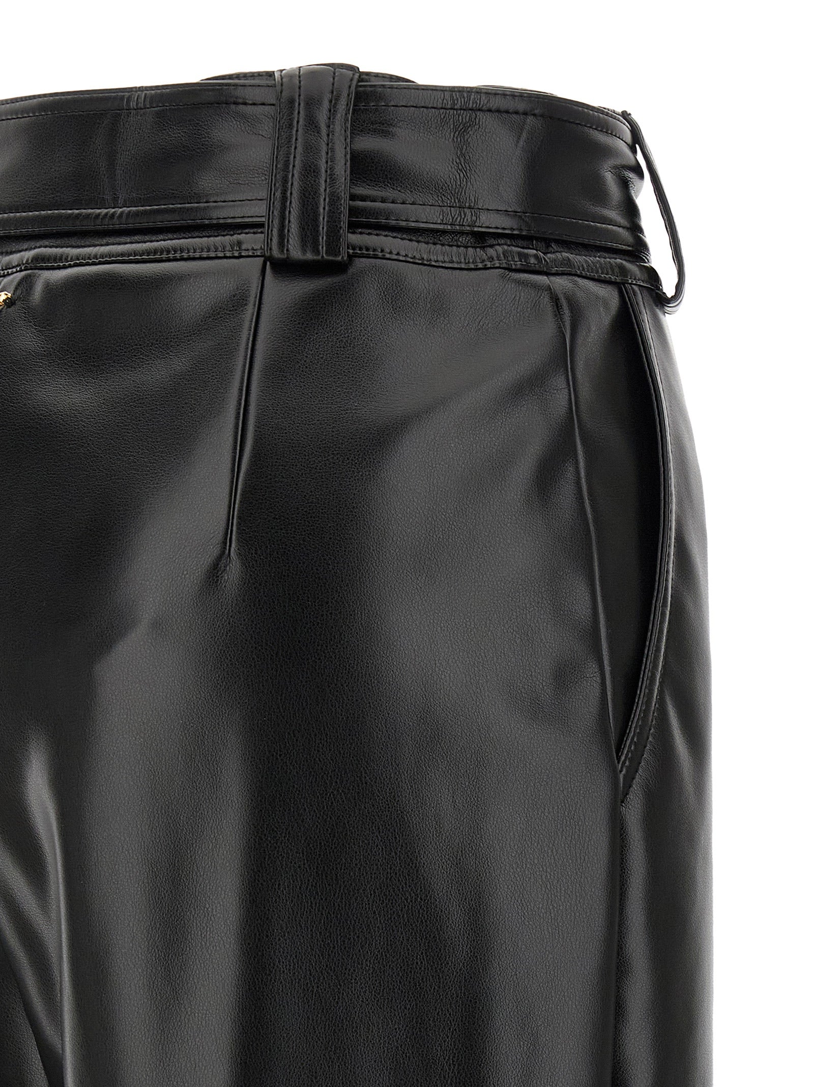 Trousers by Twinset for women in polyester leather black features a tailored silhouette with a tailored cropped, defined by its cropped and a sophisticated high rise.