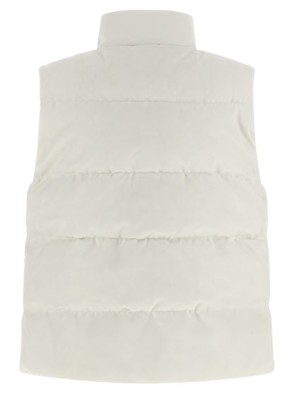 Vest by Canada Goose for women in cotton polyester black & white showcases a dynamic silhouette, perfectly balancing pockets with a dynamic high-neck neckline for a sophisticated, high-fashion look.