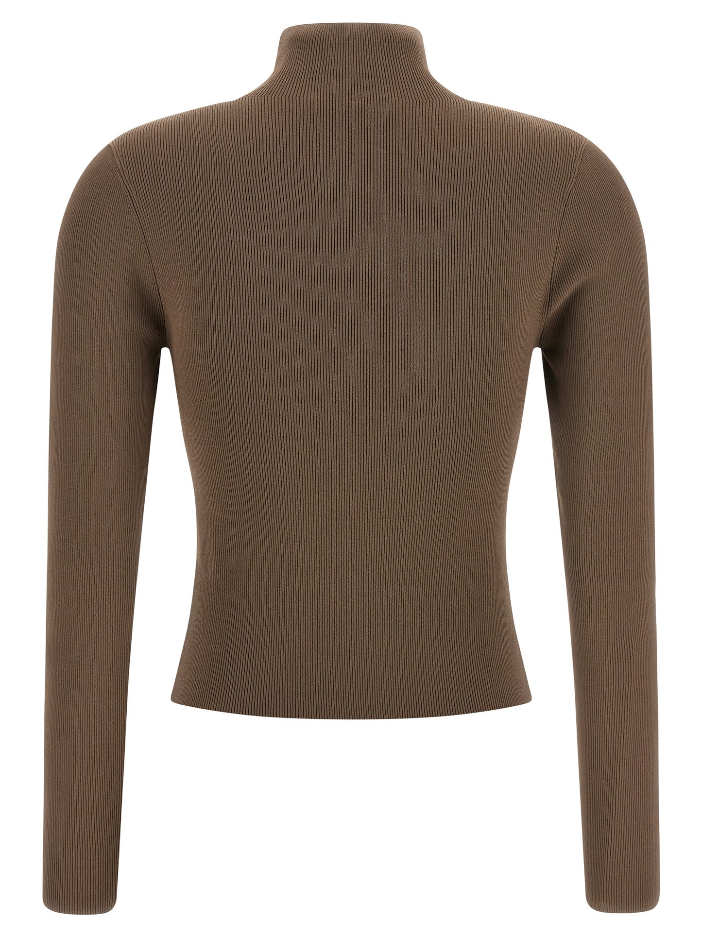 Cardigan by Alexander Wang for women in polyamide beige, brown & jacquard showcases a captivating silhouette, artfully detailed with a captivating and turtle high-neck neckline for a truly sophisticated captivating look.