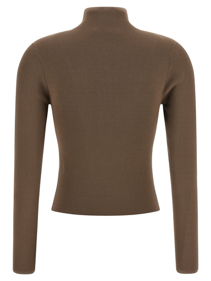 Cardigan by Alexander Wang for women in polyamide beige, brown & jacquard showcases a captivating silhouette, artfully detailed with a captivating and turtle high-neck neckline for a truly sophisticated captivating look.