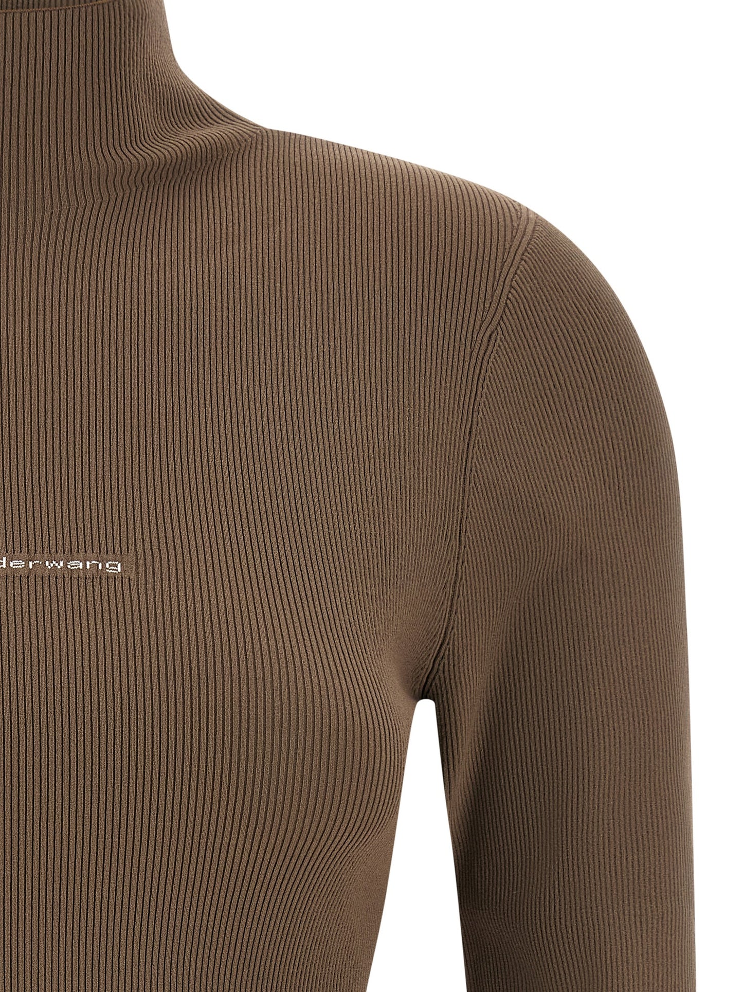 Cardigan by Alexander Wang for women in polyamide beige, brown & jacquard showcases a luxurious silhouette, meticulously detailed with a sophisticated turtle high-neck neckline and for a refined finish.