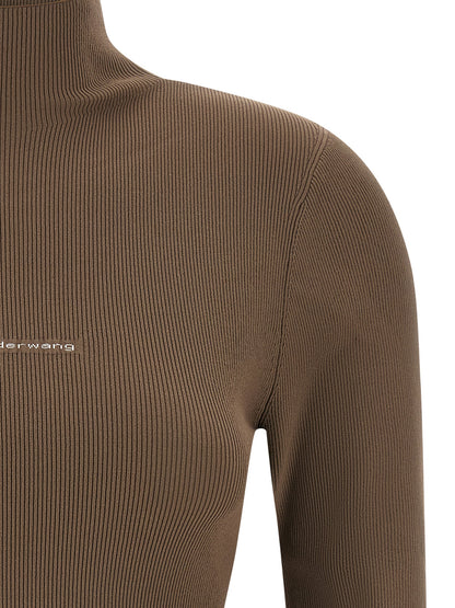 Cardigan by Alexander Wang for women in polyamide beige, brown & jacquard showcases a luxurious silhouette, meticulously detailed with a sophisticated turtle high-neck neckline and for a refined finish.