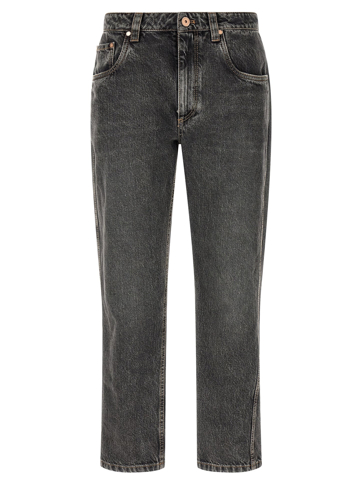 Jeans by Brunello Cucinelli for women in cotton denim dark-gray & gray features an refined tailoring silhouette, showcasing a premium straight-leg & cropped with a and cropped cut for a refined tailoring look.
