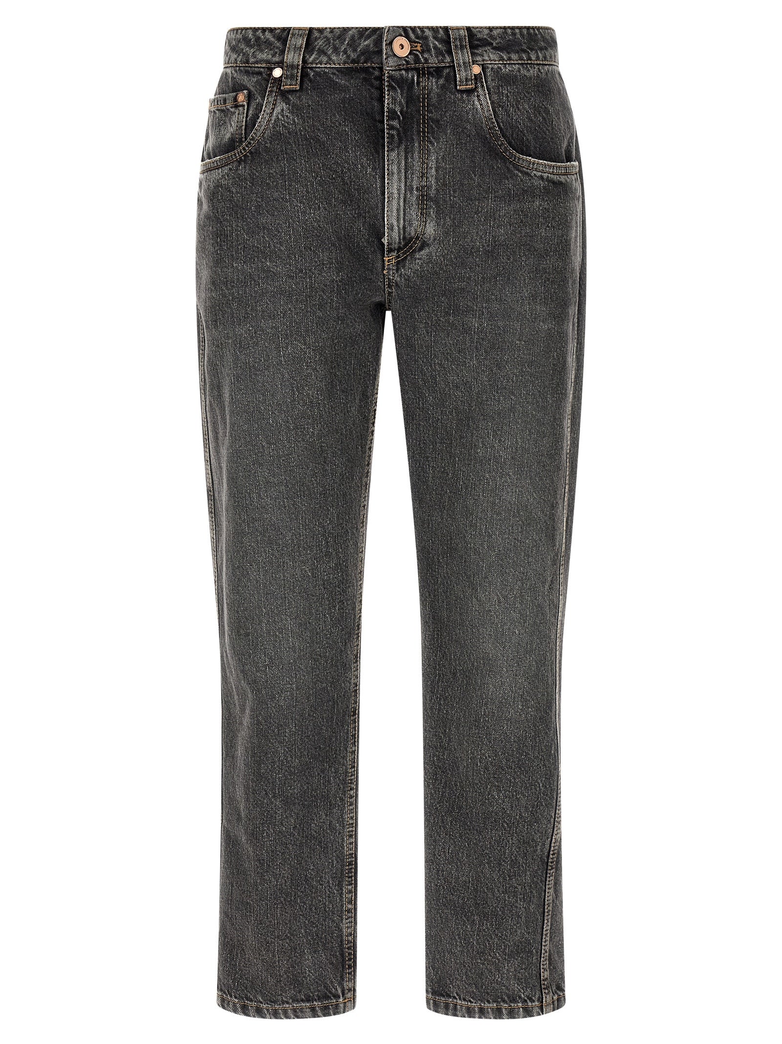 Jeans by Brunello Cucinelli for women in cotton denim dark-gray & gray features an refined tailoring silhouette, showcasing a premium straight-leg & cropped with a and cropped cut for a refined tailoring look.