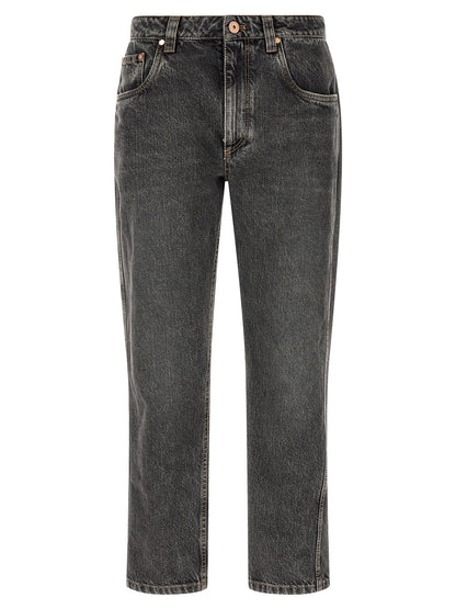 Jeans by Brunello Cucinelli for women in cotton denim dark-gray & gray features an refined tailoring silhouette, showcasing a premium straight-leg & cropped with a and cropped cut for a refined tailoring look.