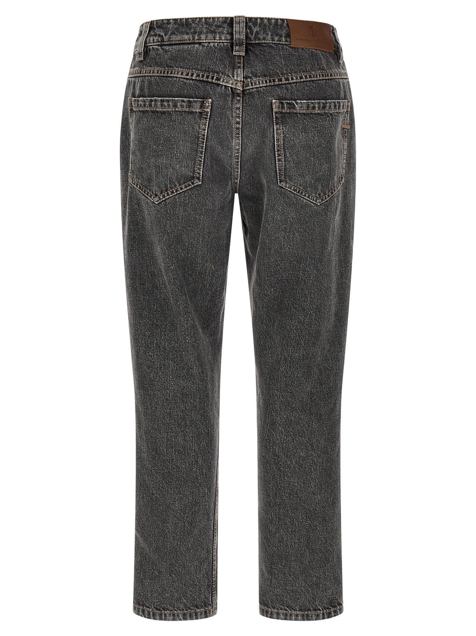 Jeans by Brunello Cucinelli for women in cotton denim dark-gray & gray features a refined silhouette with a refined straight-leg & cropped, defined by a and a refined cropped for a refined finish.