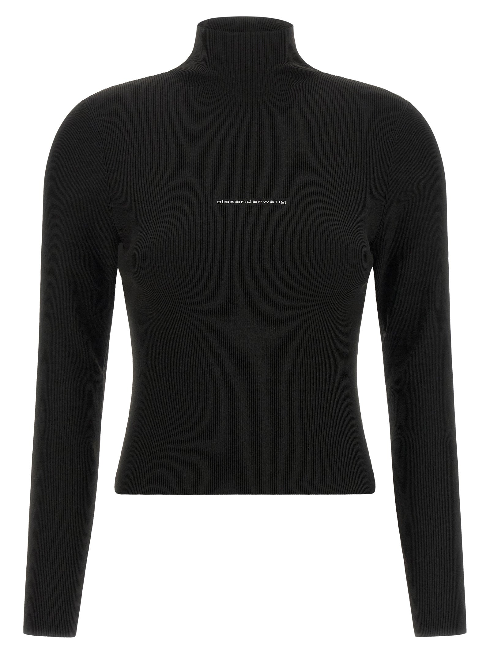 Cardigan by Alexander Wang for women in polyamide black, jacquard & signature presents a textural silhouette, artfully finished with a textural turtle high-neck neckline and long-sleeve for a sophisticated, textural look.