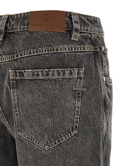 Jeans by Brunello Cucinelli for women in cotton denim dark-gray & gray features an refined tailoring silhouette, showcasing a premium straight-leg & cropped with a and cropped cut for a refined tailoring look.