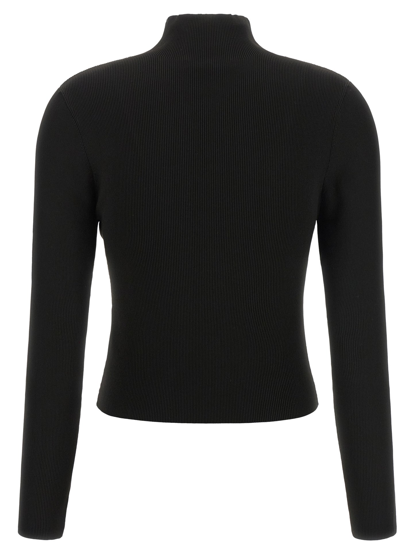 Cardigan by Alexander Wang for women in polyamide black, jacquard & signature features a nuanced silhouette with a refined turtle high-neck neckline and nuanced detailing for a sophisticated look.