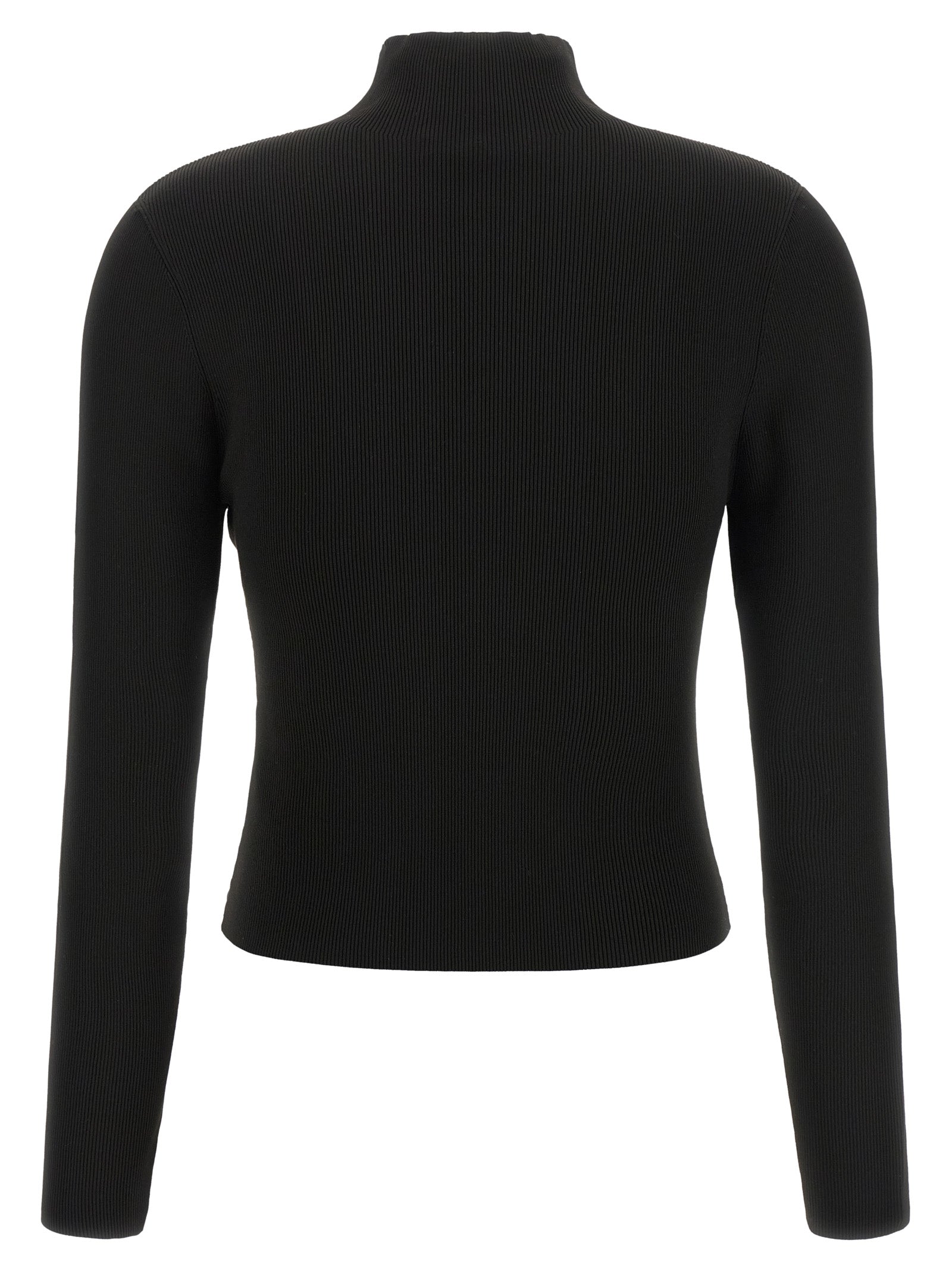 Cardigan by Alexander Wang for women in polyamide black, jacquard & signature features a nuanced silhouette with a refined turtle high-neck neckline and nuanced detailing for a sophisticated look.